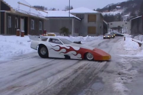 Video: Corvette-Shaped Funny Car Fights The Icy Streets In Norway