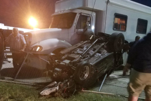 Freak Accident Sends Grudge Mustang Crashing Into Motorhome