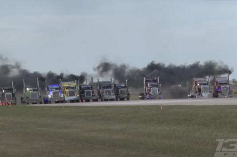 VIDEO: High-HP Big Rigs Line Up In Epic 10-Wide Drag Race!