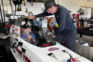 Bike Legend George Bryce Drives Alcohol Dragster at Hawley School